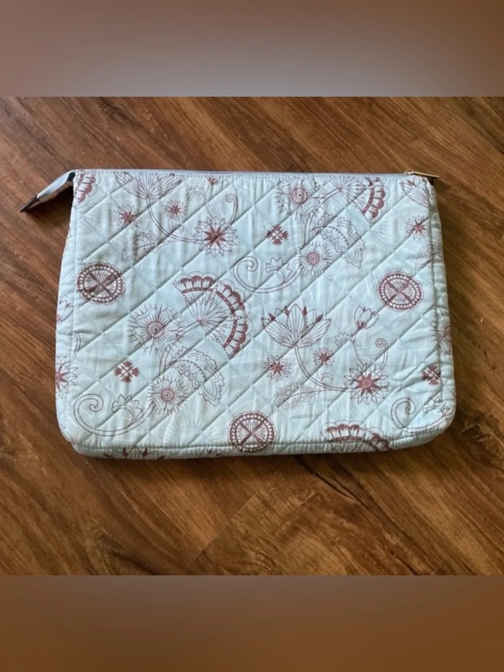 Quilted Floral Zip Pouch - Light Blue & Mauve